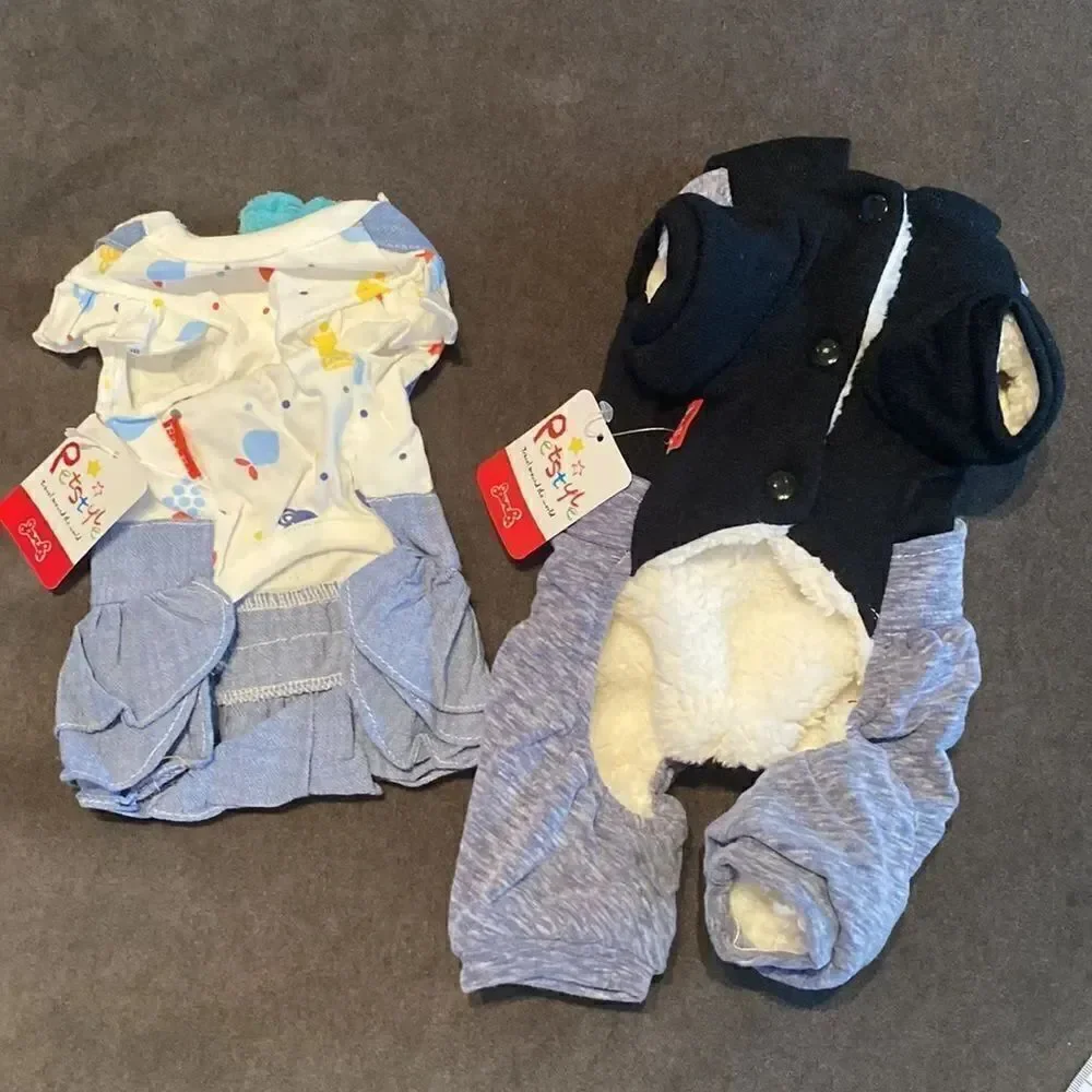 Dog Coat Suit Dress Bundle - Summer Dress & Winter Suit Size S NWT